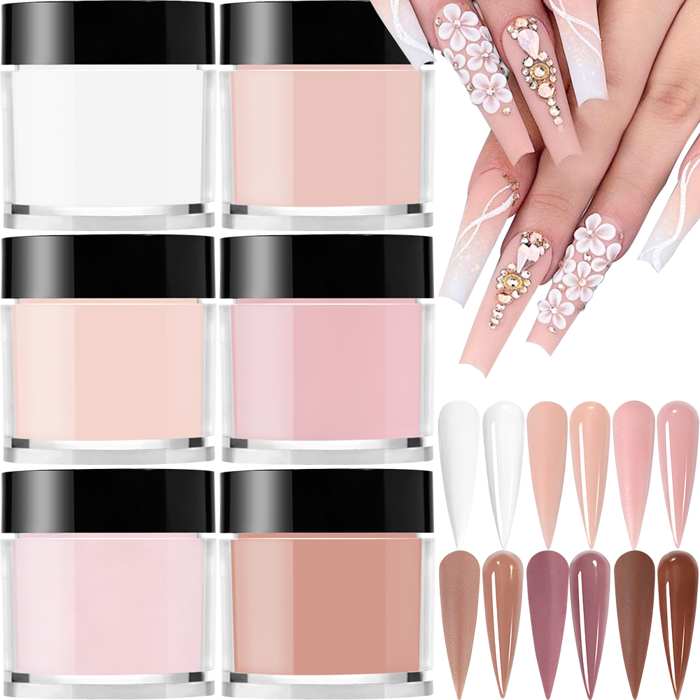 Acrylic Powder Clear - Pó acrílico profissional, 6 cores/conjunto, rosa,