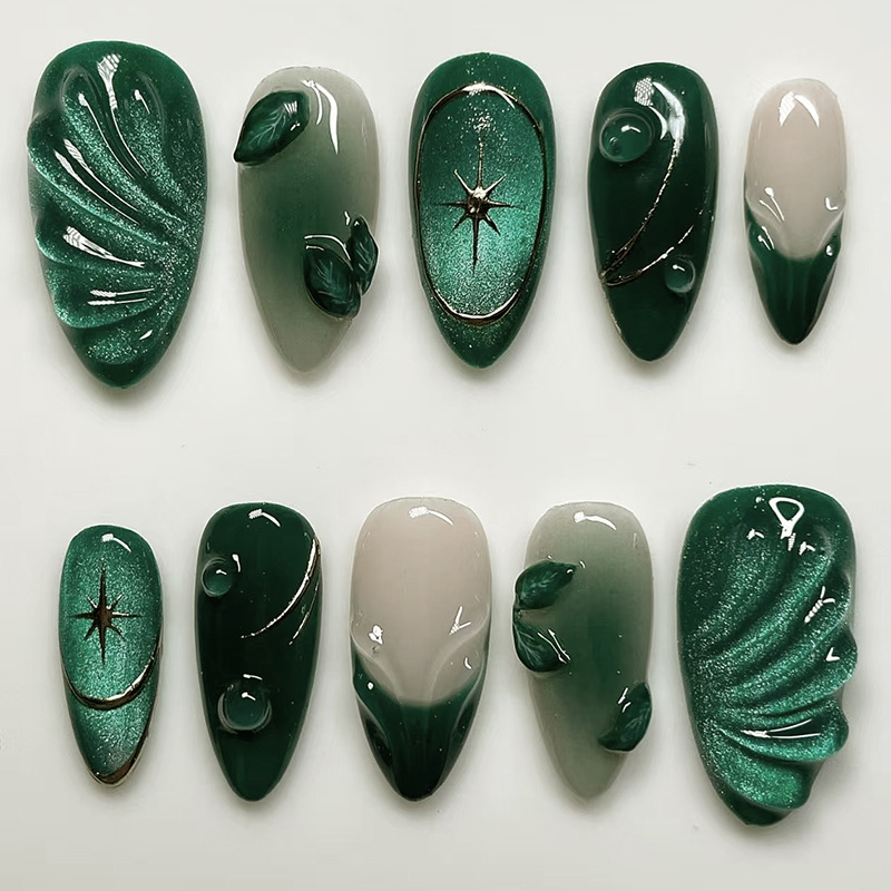 Nail Art Oval - Conjunto de 24 Unhas Postiças Verdes