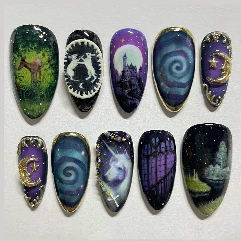 Nail Art Maroon - 24 pçs fantasia cavalo celestial unhas